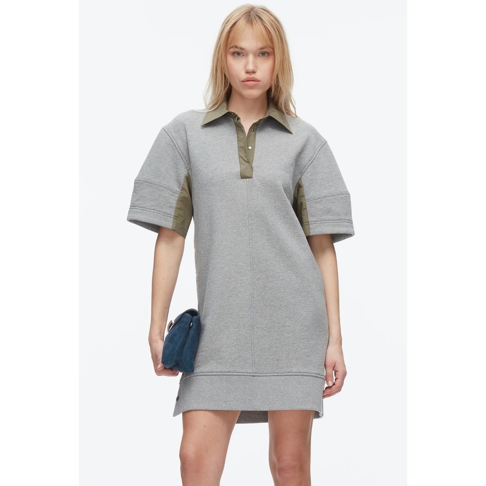 3.1 Phillip Lim French Terry Tunic Dress Gray XS Striped Cuff Zip, Seersucker